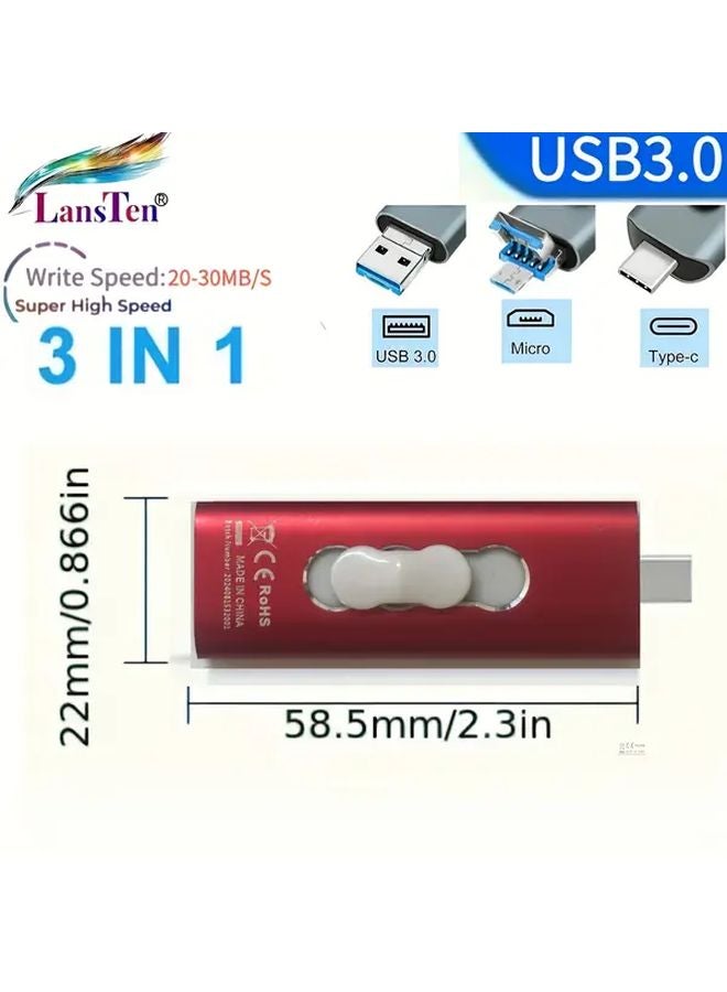 Lansten 3 In 1 USB Flash Drive 16GB USB C MicroUSB USB A For Android Phone Tablet PC Mac - Image 2